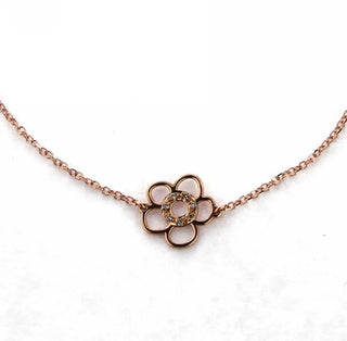 18K Solid Pink Gold Open Flower and Diamonds Bracelet , Amalia Jewelry