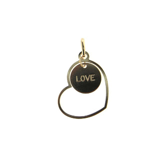 18K Solid Yellow Gold Open Heart with center circle engraved Love Pendant Amalia Jewelry