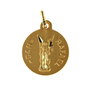 18K Solid Yellow Gold Saint Raphael Archangel Medal (14 mm) Amalia Jewelry
