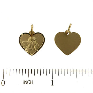 18K Solid Yellow Gold Satin Angel Heart Shape Pendant , Amalia Jewelry