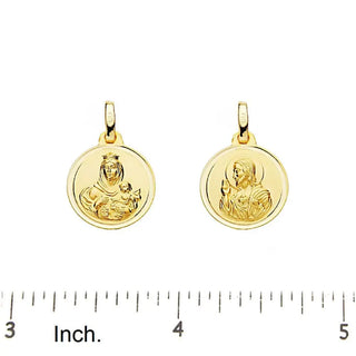 18K Solid Yellow Gold Round Scapular Medal 14 mm Amalia Jewelry