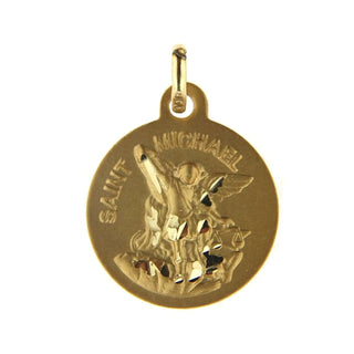 18K Solid Yellow Gold Saint Michael Archangel Medal (14 mm) , Amalia Jewelry