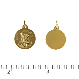 18K Solid Yellow Gold Saint Michael Archangel Medal (14 mm) , Amalia Jewelry