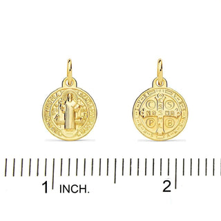 18K Solid Yellow Gold Saint Benedict Medal 12 mm Amalia Jewelry