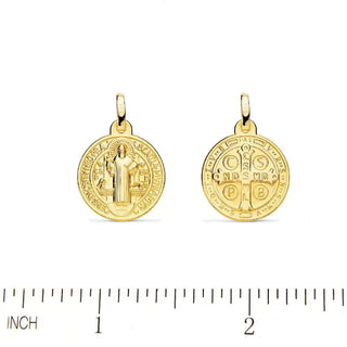 18K Solid Yellow Gold Saint Benedict Medal 16 mm , Amalia Jewelry