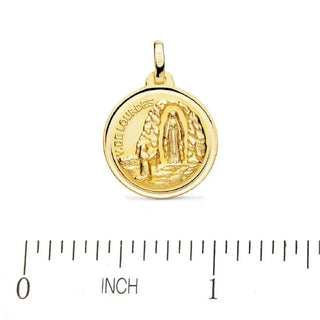 18K Solid Yellow Gold Our Lady of Lourdes Medal 16 mm. , Amalia Jewelry