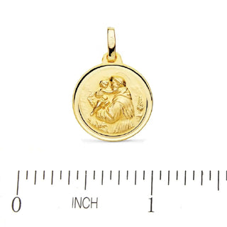 18K Solid Yellow Gold Round Saint Anthony Medal 16mm , Amalia Jewelry