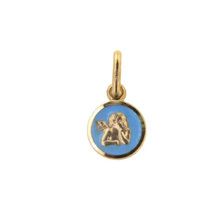 18K Yellow Gold Blue Enamel Angel Medal Pendant , Amalia Jewelry
