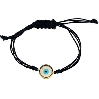 18k Solid Yellow Gold Evil Eye with Adjustable Black or Red Cord bracelet up to 8 inches , Amalia Jewelry