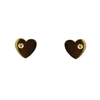18K Solid Yellow Gold Diamond Heart Polished post earrings , Amalia Jewelry