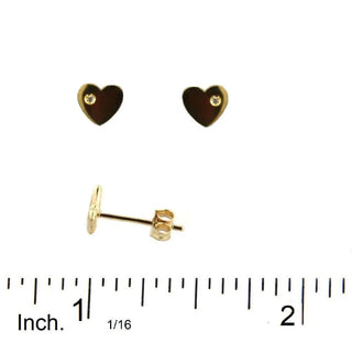 18K Solid Yellow Gold Diamond Heart Polished post earrings Amalia Jewelry