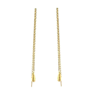 18k Yellow gold tear thread dangle earrings 4.5 inch , Amalia Jewelry