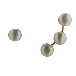 18K Solid Yellow Gold Pearl Ear Wire Crawler and Stud Post Earrings , Amalia Jewelry