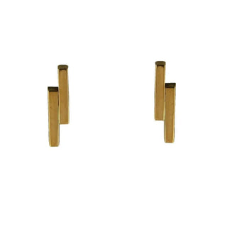 18K Yellow Gold double polished rectangle tube post earrings 0.52 inch , Amalia Jewelry