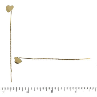 18K Yellow Gold Polished Heart thread earrings.Heart 0.37 inch .L 3 inch , Amalia Jewelry
