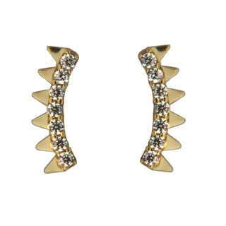 18K Solid Yellow Gold Cubic Zirconia and Triangles Mini Crawler Post Earrings , Amalia Jewelry