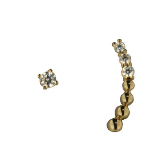 18K Solid Yellow Gold Gold bead and Cubic Zirconia Post Crawler , Amalia Jewelry
