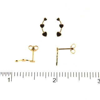 18K Solid Yellow Gold Mini Hearts Crawler Post Earrings , Amalia Jewelry