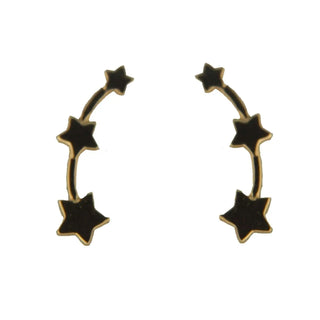 18k Solid Yellow Gold Mini Polished Stars small Ear Crawler Post Earrings , Amalia Jewelry