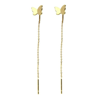 18K Solid Yellow Gold Polished Butterfly Thread Earrings