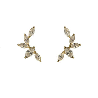 18k Yellow Gold Mini Marquise Swarovski Zirconia Crawler Post Earrings H 0.44 inch Amalia Jewelry