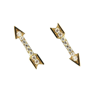 18K Solid Yellow Gold White Zirconia Arrow Post Earrings. , Amalia Jewelry