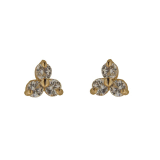 18K Solid yellow Gold Trio Tiny Stud Earrings, Three Stone Cluster Earring , Amalia Jewelry