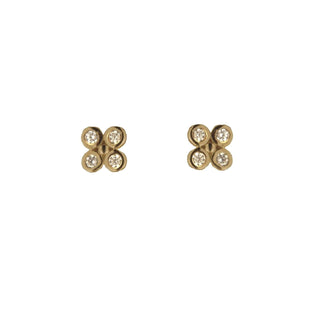 18k Solid Yellow Gold Tiny Four Leaf Clover Zircon Stud Post earrings 0.13 x 0.13 inch , Amalia Jewelry