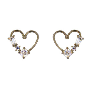 18K Solid Yellow Gold Zirconia Open Heart Post Earrings Amalia Jewelry