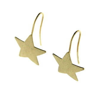 18K Solid Yellow Gold Dangle Satin Star hook earring , Amalia Jewelry