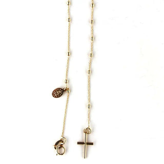 18K Solid Yellow Gold Thin Rosary Denarius Bracelet with Cross and Miraculous Medal , Amalia Jewelry