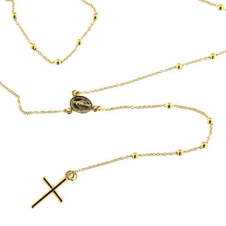 18K Solid Yellow Gold Rosary Thin Necklace , Amalia Jewelry
