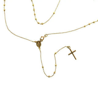 18K Solid Yellow Gold Small and Thin Rosary Necklace , Amalia Jewelry