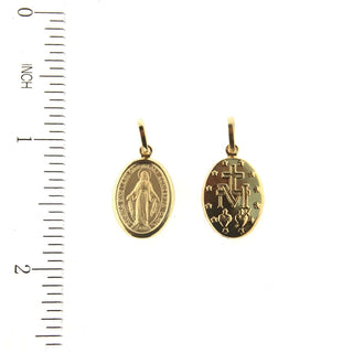 18K Solid Yellow Gold Hollow Oval Miraculous Medal 0.63 x 0.49 inch , Amalia Jewelry