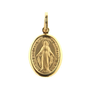 18K Solid Yellow Gold Hollow Oval Miraculous Medal 0.63 x 0.49 inch , Amalia Jewelry