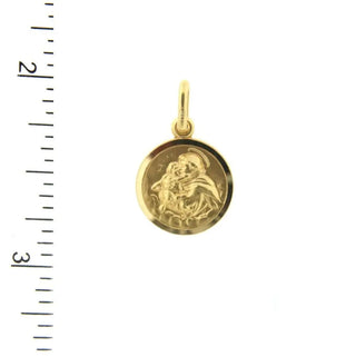 18K Solid Yellow Gold St. Anthony Small Round Medal 13 mm , Amalia Jewelry
