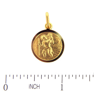 18K Solid Yellow Gold Saint Christopher Medal 15mm , Amalia Jewelry