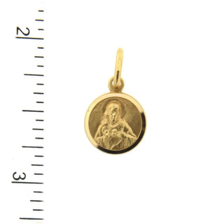 18K Solid Yellow Gold Round Sacred Heart of Jesus Medal , Amalia Jewelry