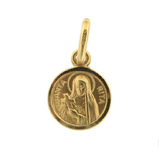 18K Solid Yellow Gold Round Saint Rita Of Cascia Patroness of Impossible Causes Medal , Amalia Jewelry