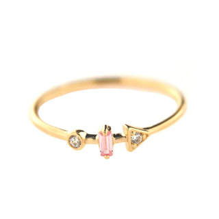 18K Solid yellow Gold White and Pink Zircon Ring , Amalia Jewelry
