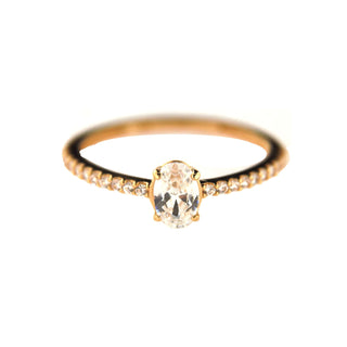 18K Solid Yellow Gold Center Oval 6 x 4 mm Zircon with small zircon Ring , Amalia Jewelry