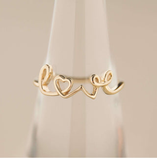 18K Solid Yellow Gold Love Ring Amalia Jewelry