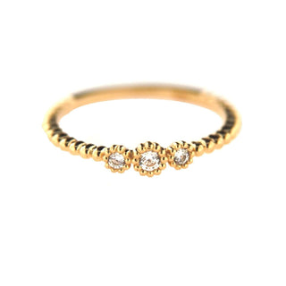 18K Solid yellow Gold White Zircon Ring , Amalia Jewelry