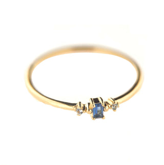 18K Solid yellow Gold Dark and Light Blue Zircon Ring , Amalia Jewelry