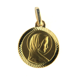 18K Solid Yellow Gold Virgin Mary Madonna Medal (14 mm) Amalia Jewelry