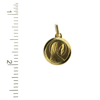 18K Solid Yellow Gold Virgin Mary Madonna Medal (14 mm) Amalia Jewelry
