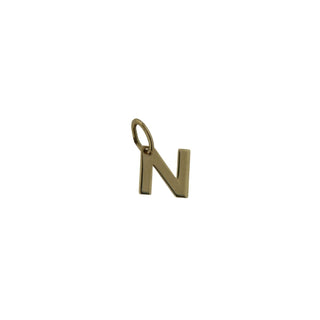 18K Solid Yellow Gold Small Letter N Pendant , Amalia Jewelry