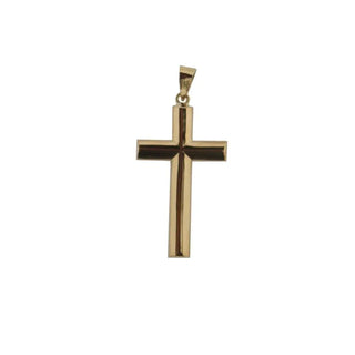 18K Solid Yellow Gold Polished Oval Tube Cross 1.07 inches , Amalia Jewelry
