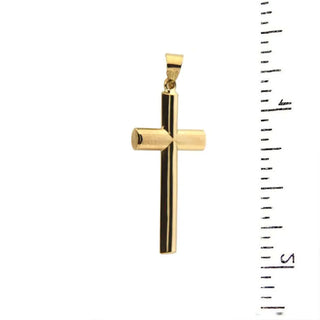 18K Solid Yellow Gold Polished Oval Tube Cross 1.07 inches , Amalia Jewelry