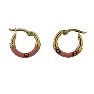 18K solid yellow gold enamel evil eye hoop earrings. , Amalia Jewelry